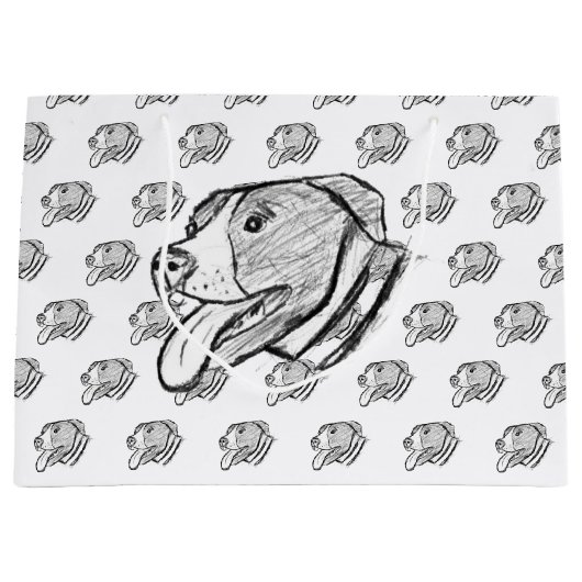 ピットブル手描きフォトドッグ動物愛好家 ラージペーパーバッグ (正面)