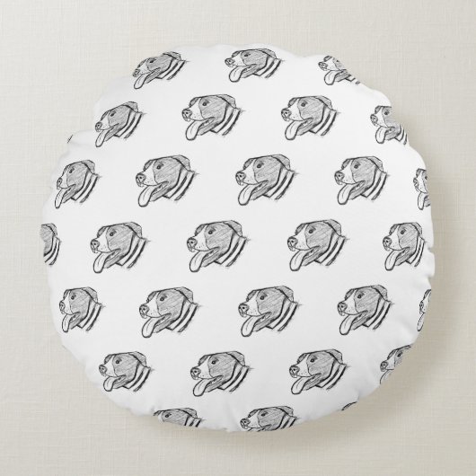 ピットブル手描き写真犬動物愛好家ポスター ラウンドクッション (正面)