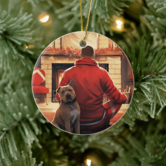 ピットブル消防士クリスマスギフト愛犬家 セラミックオーナメント