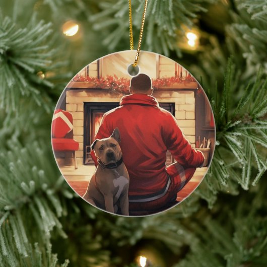 ピットブル消防士クリスマスギフト愛犬家 セラミックオーナメント (ツリー)