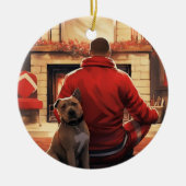 ピットブル消防士クリスマスギフト愛犬家 セラミックオーナメント (正面)