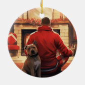 ピットブル消防士クリスマスギフト愛犬家 セラミックオーナメント (裏面)