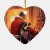ピットブル消防士クリスマスギフト愛犬家 セラミックオーナメント (正面)
