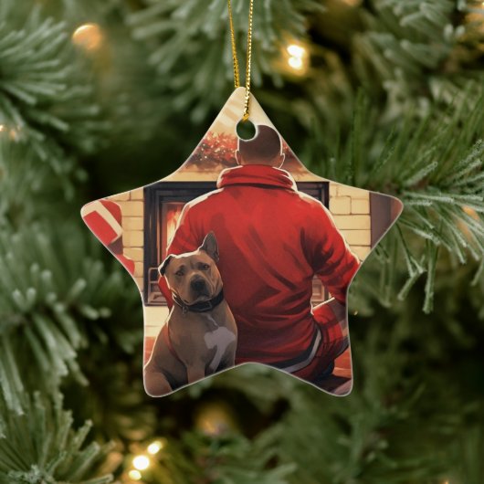 ピットブル消防士クリスマスギフト愛犬家 セラミックオーナメント (ツリー)