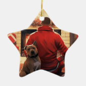 ピットブル消防士クリスマスギフト愛犬家 セラミックオーナメント (正面)