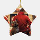 ピットブル消防士クリスマスギフト愛犬家 セラミックオーナメント (裏面)