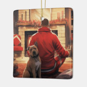 ピットブル消防士クリスマスギフト愛犬家 セラミックオーナメント (左)