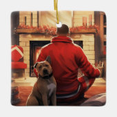 ピットブル消防士クリスマスギフト愛犬家 セラミックオーナメント (正面)
