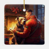 ピットブル消防士クリスマスギフト愛犬家 セラミックオーナメント (裏面)