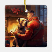 ピットブル消防士クリスマスギフト愛犬家 セラミックオーナメント (正面)
