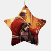 ピットブル消防士クリスマスギフト愛犬家 セラミックオーナメント (正面)