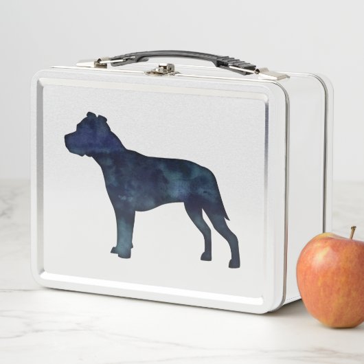 ピットブル犬が育つシルエット黒水色 メタルランチボックス (インサイチュ)
