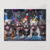ピットブル犬たちと一緒に新年と休暇を祝おう ポストカード (正面)
