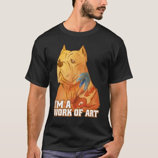 ピットブル犬とコイカープタトゥー私はArの仕事 Tシャツ (正面)