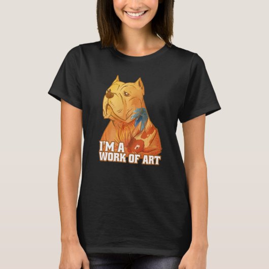 ピットブル犬とコイ鯉タトゥー私は仕事 Tシャツ (正面)