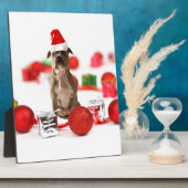 ピットブル犬とプレゼントボックスとクリスマスオーナメント フォトプラーク (側面)