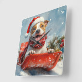 ピットブル犬のそり「Let it Snow クリスマス」 スクエア壁時計 (傾斜)