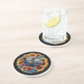 ピットブル犬のひまわり鮮やかに囲まれ コースター (側面)