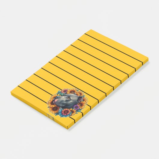 ピットブル犬のひまわり鮮やかに囲まれ ポストイット (アングル)