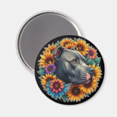 ピットブル犬のひまわり鮮やかに囲まれ マグネット (正面/裏面)