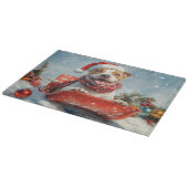 ピットブル犬のソリで雪のクリスマス カッティングボード (角)