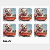 ピットブル犬のソリで雪のクリスマス スクエアシール (シート)