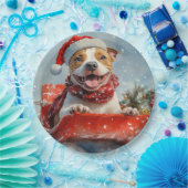 ピットブル犬のソリで雪のクリスマス ペーパープレート (パーティー)