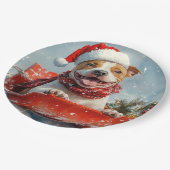 ピットブル犬のソリで雪のクリスマス ペーパープレート (アングル)