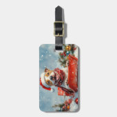 ピットブル犬のソリで雪のクリスマス ラゲッジタグ (正面縦)
