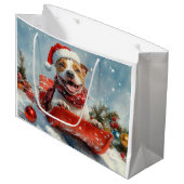 ピットブル犬のソリで雪のクリスマス ラージペーパーバッグ (正面アングル)