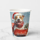 ピットブル犬のソリで雪のクリスマス 紙コップ (裏面)
