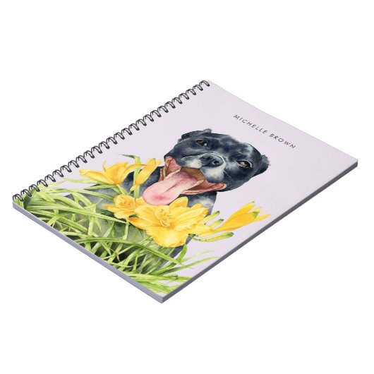 ピットブル犬の花園の水彩画|は名前を加えます ノートブック (左側)