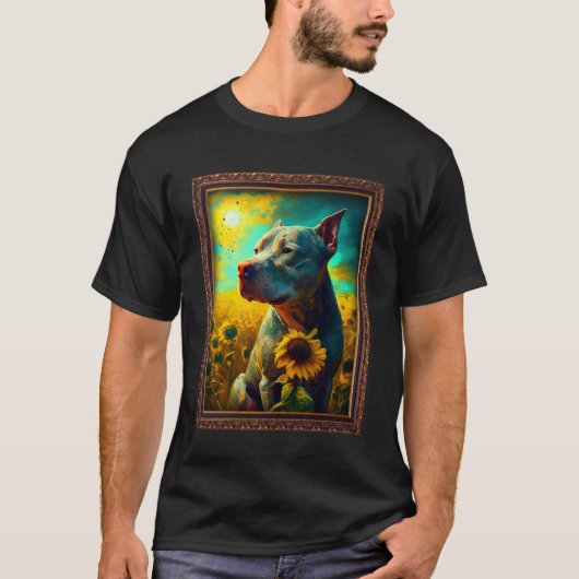 ピットブル絵画のヒマワリ母の女性フローラ Tシャツ (正面)