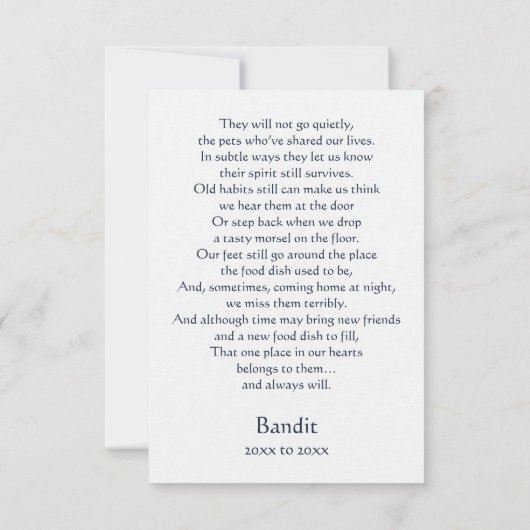ピットブル記念詩名前をカスタムする悔やみや弔慰 サンキューカード (裏面)