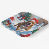 ピットブル走ドッグの雪とクリスマスハット ペーパープレート (傾斜あり)