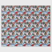 ピットブル走ドッグの雪とクリスマスハット ラッピングペーパー (フラット)