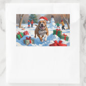 ピットブル走ドッグの雪とクリスマスハット 長方形シール (バッグ)