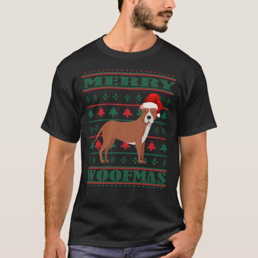 ピットブル醜いクリスマスセーター Tシャツ (正面)