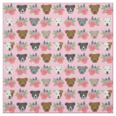 ピットブル顔ピンク花模様 ファブリック (見本)