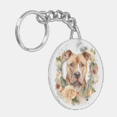 ピットブル クリスマスリース 陽気な犬 キーホルダー (正面左)