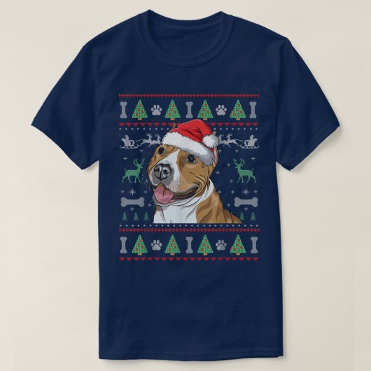 ピットブル クリスマス ひどいセーター ピットブル 犬好き Tシャツ (デザイン正面)