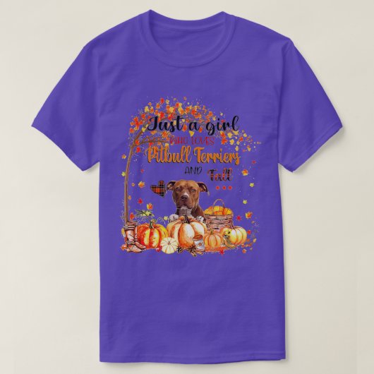 ピットブル・テリアと秋Thを愛する女の子 Tシャツ (デザイン正面)