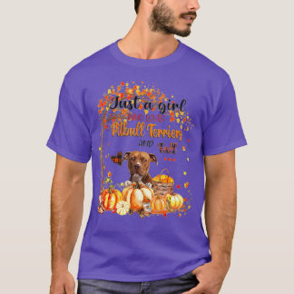 ピットブル・テリアと秋Thを愛する女の子 Tシャツ