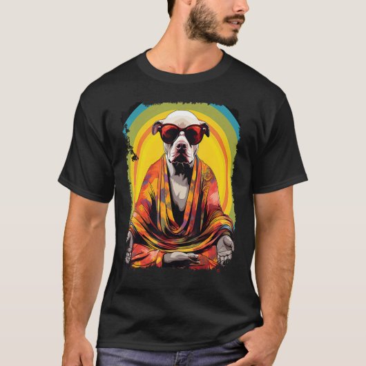 ピットブル ドッグ ヨガ 瞑想 Tシャツ (正面)