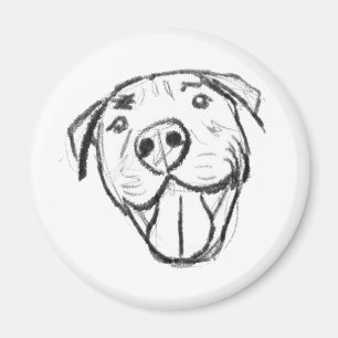 ピットブル ドローイング シンプル 犬好き モノクロ マグネット