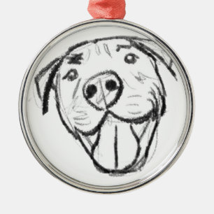 ピットブル ドローイング シンプル 犬好き モノクロ メタルオーナメント