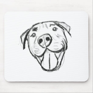 ピットブル ドローイング シンプル 犬好き 黒 白 マウスパッド