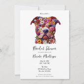 ピットブル フラワー フェイス 犬好き ブライダル シャワー 招待状 (正面)