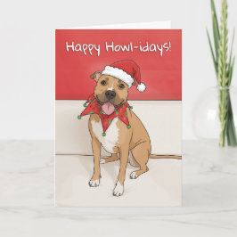 ピットブル 犬のクリスマスカード サンタ帽 シーズンカード