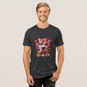 ピットブル 花柄 愛犬家 トライブレンドＴシャツ (正面全面)